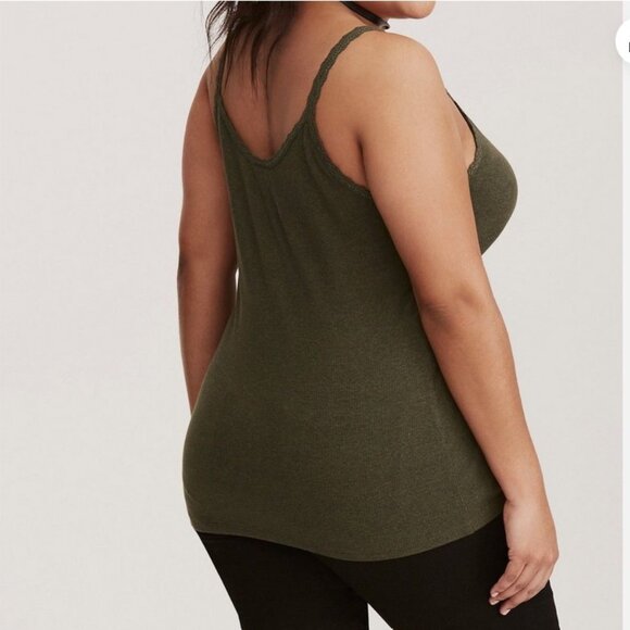 Torrid Olive Green Ribbed Lace Trim Henley Cami Size 4 - Picture 2 of 5